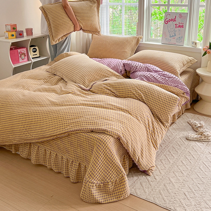 91家纺网 家纺一手货源 找家纺 一比一 2025新款加厚保暖豆豆牛奶绒床盖款四件套格韵