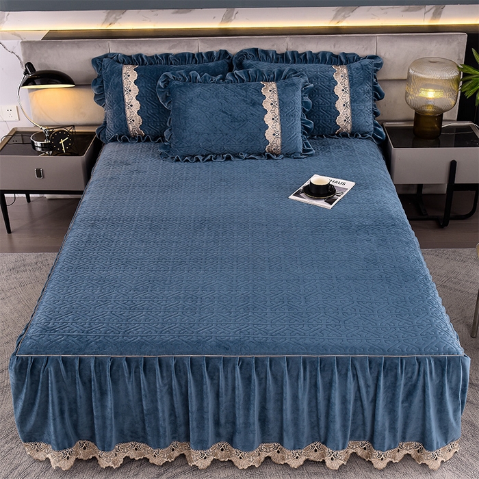 91家纺网 家纺一手货源 找家纺 忘忧草 2025新款婴儿绒夹棉单床裙 床裙单件-安娜系列 安娜-梦幻蓝