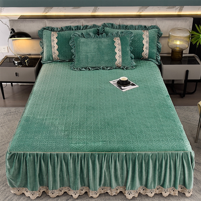 91家纺网 家纺一手货源 找家纺 （总）忘忧草 2025新款婴儿绒夹棉单床裙 床裙单件-安娜系列