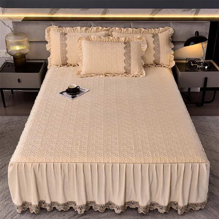 91家纺网 家纺一手货源 找家纺 忘忧草 2025新款婴儿绒夹棉单床裙 床裙单件-安娜系列 安娜-浅米驼