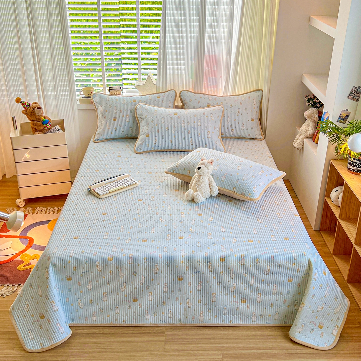 91家纺网 家纺一手货源 找家纺 X猫先生 2025新品棉加绒床盖一面全棉一面牛奶绒床盖炕盖加厚床单床垫四季款系列二 萌萌鸭（A棉B绒）