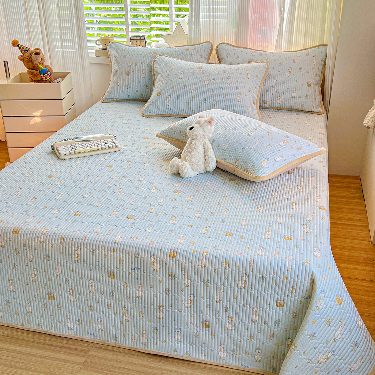 91家纺网 家纺一手货源 找家纺 X猫先生 2025新品棉加绒床盖一面全棉一面牛奶绒床盖炕盖加厚床单床垫四季款系列二 萌萌鸭（A棉B绒）