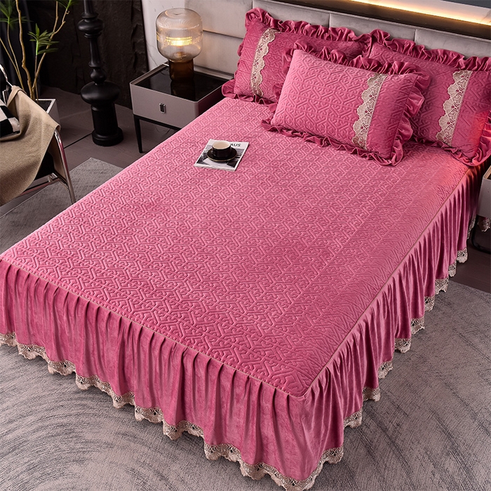 91家纺网 家纺一手货源 找家纺 忘忧草 2025新款婴儿绒夹棉单床裙 床裙单件-安娜系列 安娜-豆沙色