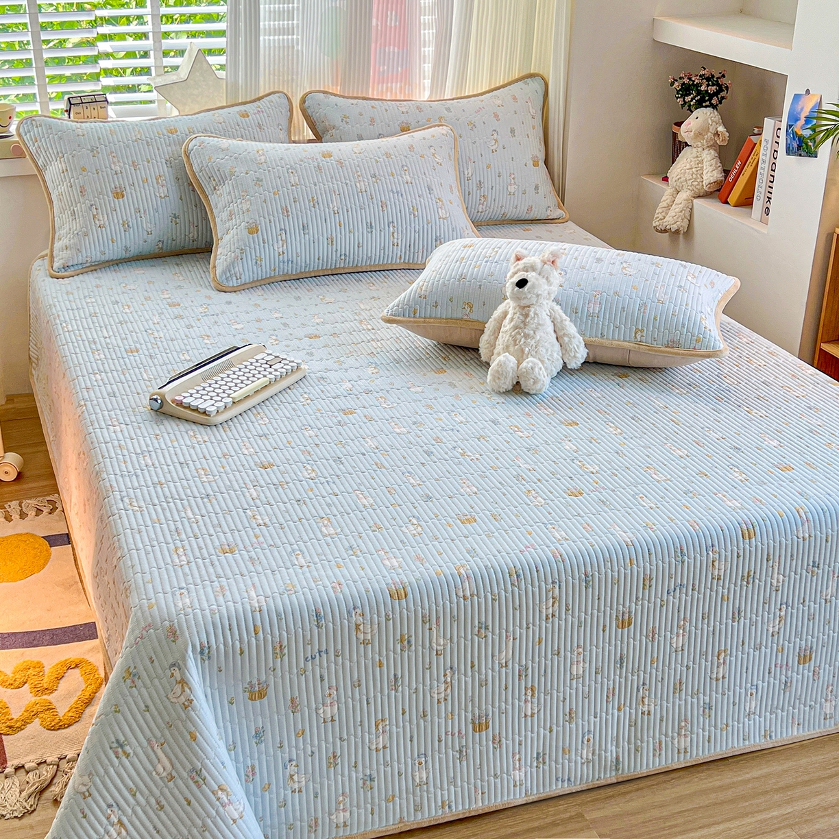 91家纺网 家纺一手货源 找家纺 X猫先生 2025新品棉加绒床盖一面全棉一面牛奶绒床盖炕盖加厚床单床垫四季款系列二 萌萌鸭（A棉B绒）