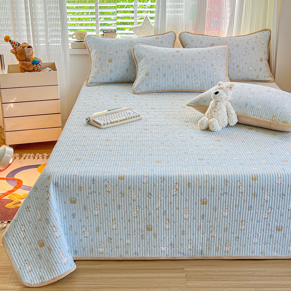 91家纺网 家纺一手货源 找家纺 X猫先生 2025新品棉加绒床盖一面全棉一面牛奶绒床盖炕盖加厚床单床垫四季款系列二 萌萌鸭（A棉B绒）