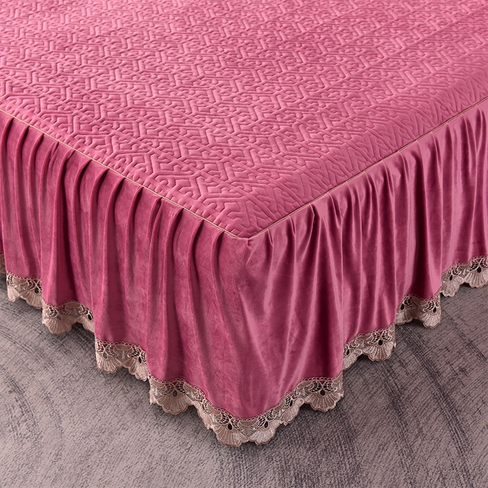 91家纺网 家纺一手货源 找家纺 忘忧草 2025新款婴儿绒夹棉单床裙 床裙单件-安娜系列 安娜-豆沙色