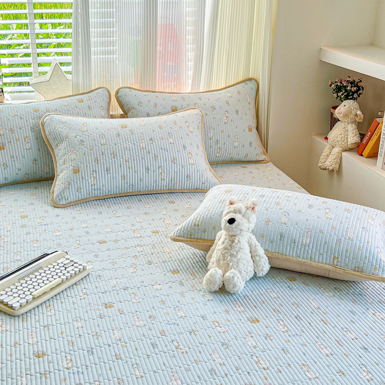 91家纺网 家纺一手货源 找家纺 X猫先生 2025新品棉加绒床盖一面全棉一面牛奶绒床盖炕盖加厚床单床垫四季款系列二 萌萌鸭（A棉B绒）