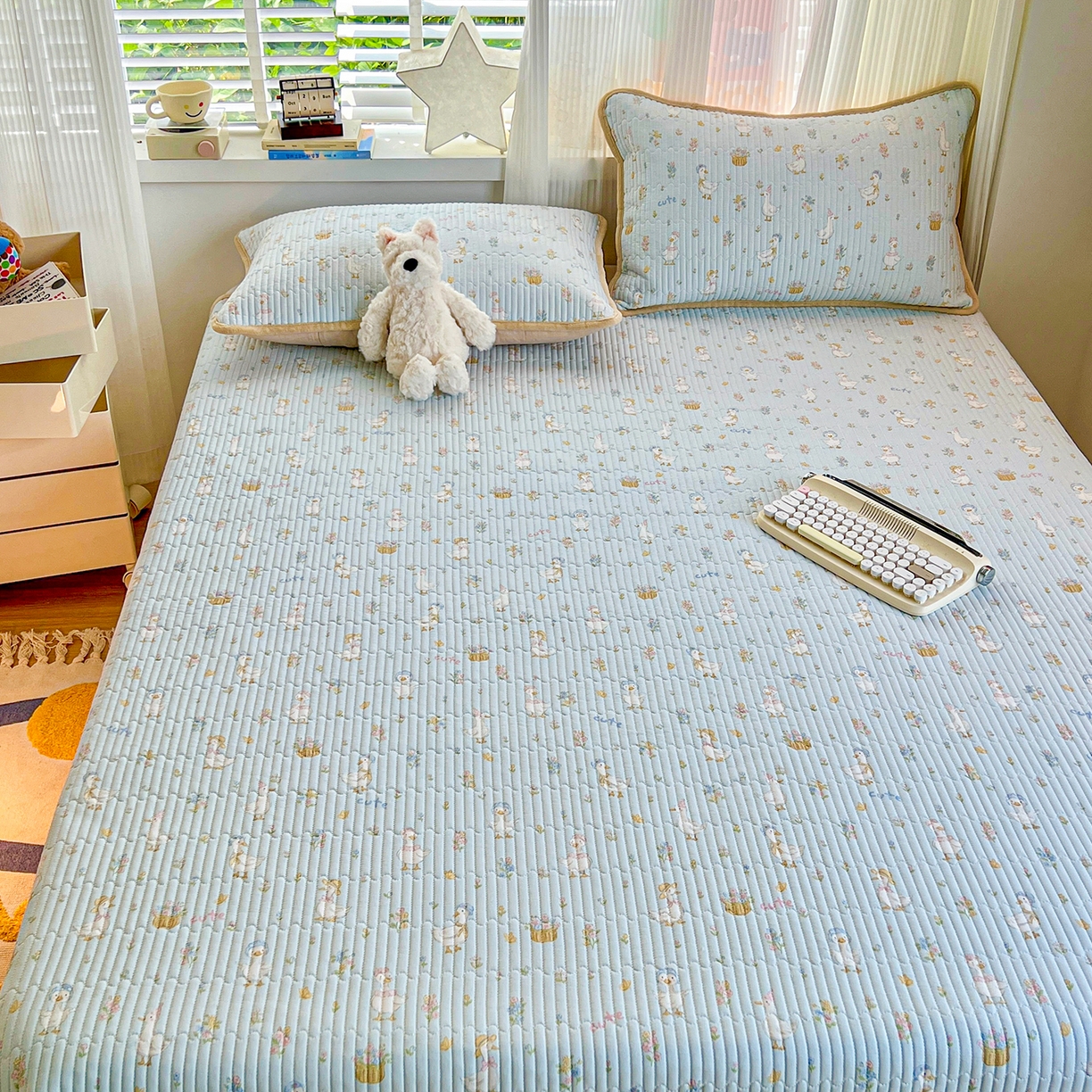 91家纺网 家纺一手货源 找家纺 X猫先生 2025新品棉加绒床盖一面全棉一面牛奶绒床盖炕盖加厚床单床垫四季款系列二 萌萌鸭（A棉B绒）