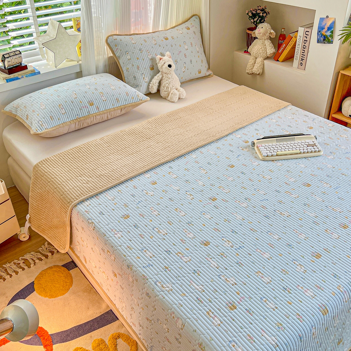 91家纺网 家纺一手货源 找家纺 X猫先生 2025新品棉加绒床盖一面全棉一面牛奶绒床盖炕盖加厚床单床垫四季款系列二 萌萌鸭（A棉B绒）