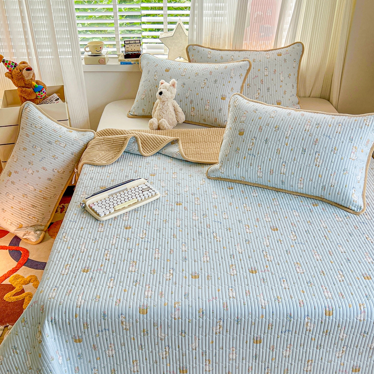 91家纺网 家纺一手货源 找家纺 X猫先生 2025新品棉加绒床盖一面全棉一面牛奶绒床盖炕盖加厚床单床垫四季款系列二 萌萌鸭（A棉B绒）