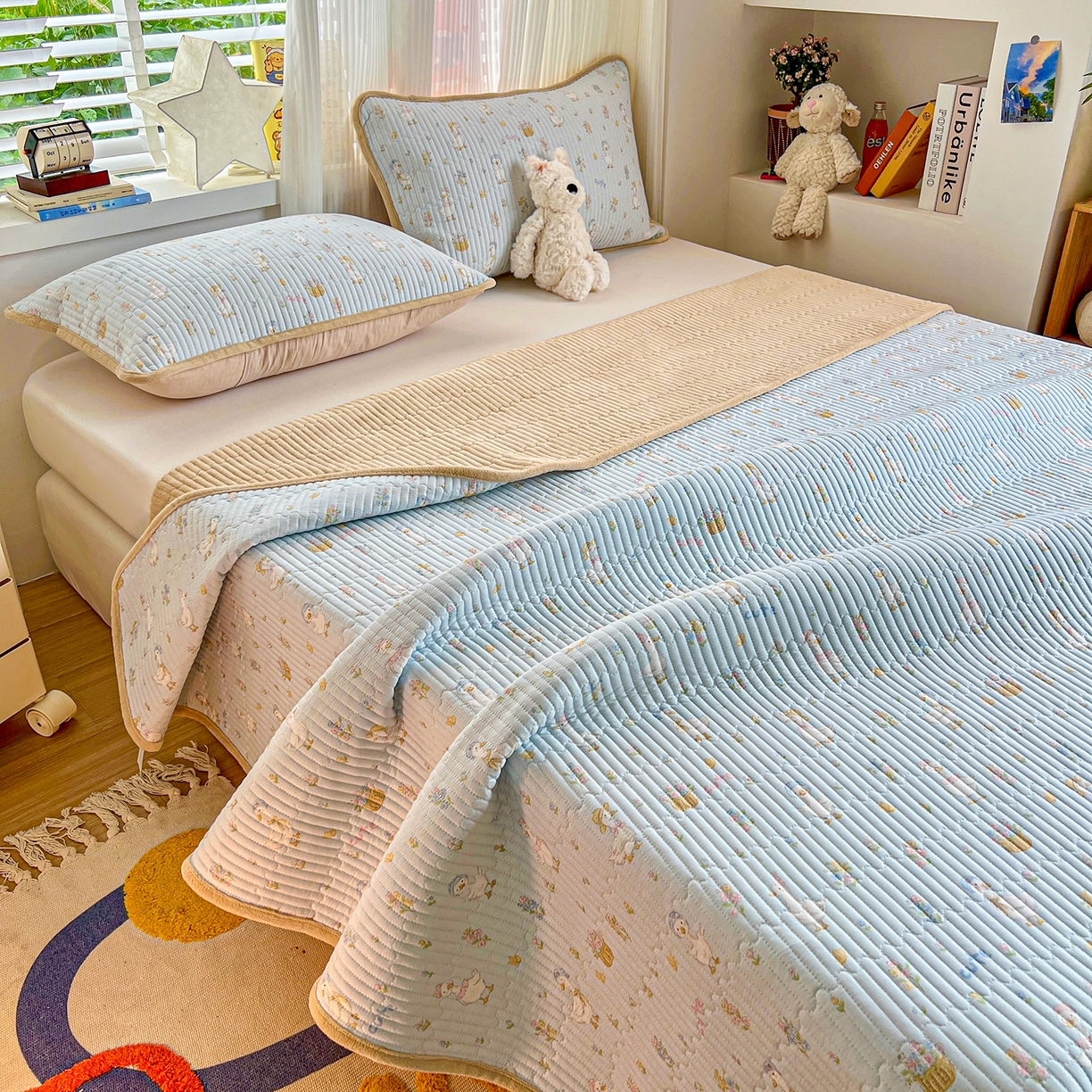 91家纺网 家纺一手货源 找家纺 X猫先生 2025新品棉加绒床盖一面全棉一面牛奶绒床盖炕盖加厚床单床垫四季款系列二 萌萌鸭（A棉B绒）