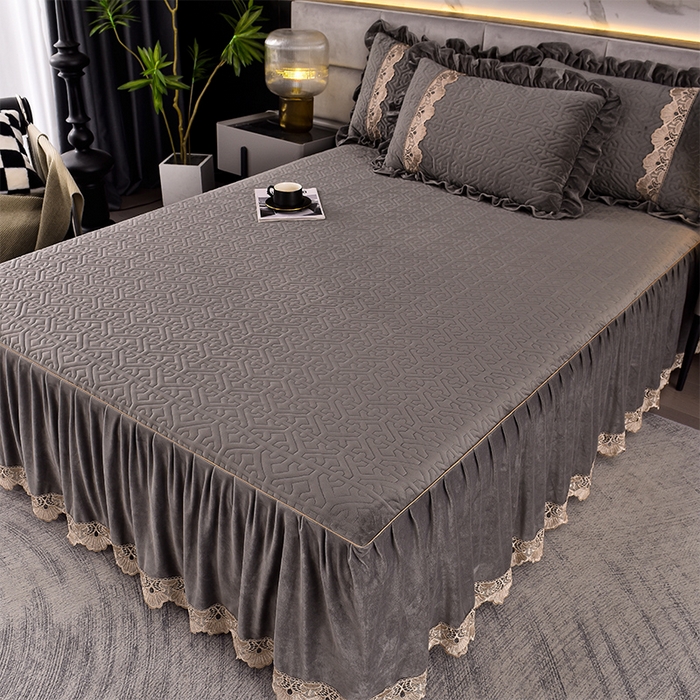 91家纺网 家纺一手货源 找家纺 忘忧草 2025新款婴儿绒夹棉单床裙 床裙单件-安娜系列 安娜-高级灰