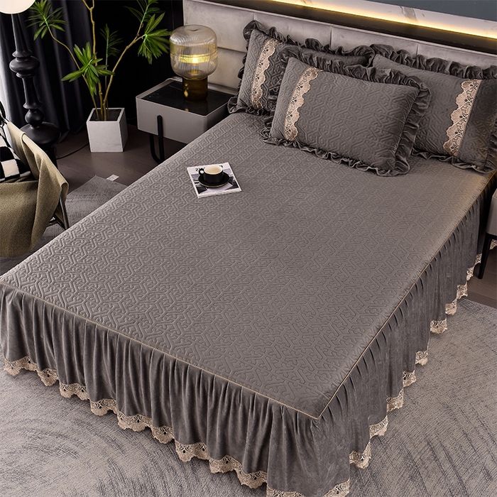 91家纺网 家纺一手货源 找家纺 忘忧草 2025新款婴儿绒夹棉单床裙 床裙单件-安娜系列 安娜-高级灰