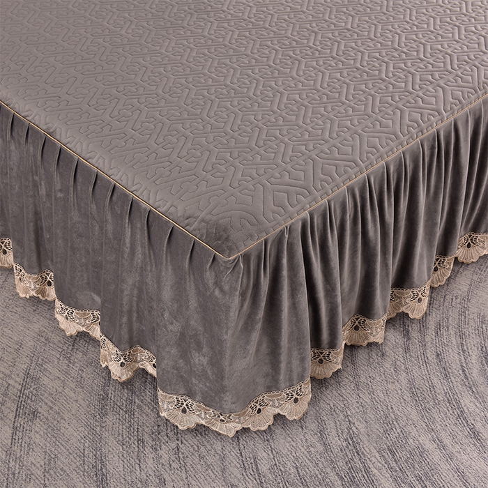 91家纺网 家纺一手货源 找家纺 忘忧草 2025新款婴儿绒夹棉单床裙 床裙单件-安娜系列 安娜-高级灰