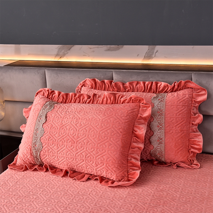 91家纺网 家纺一手货源 找家纺 忘忧草 2025新款婴儿绒夹棉单床裙 床裙单件-安娜系列 安娜-橘皮粉