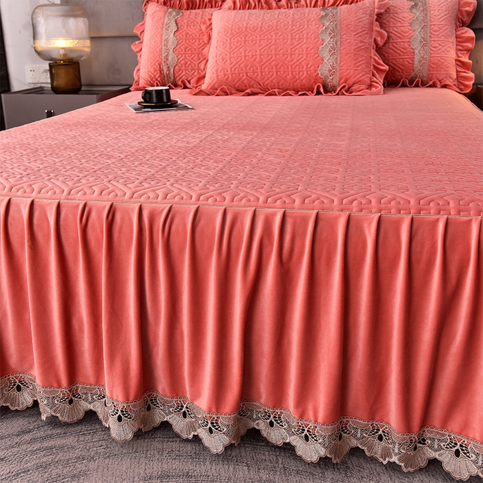 91家纺网 家纺一手货源 找家纺 忘忧草 2025新款婴儿绒夹棉单床裙 床裙单件-安娜系列 安娜-橘皮粉