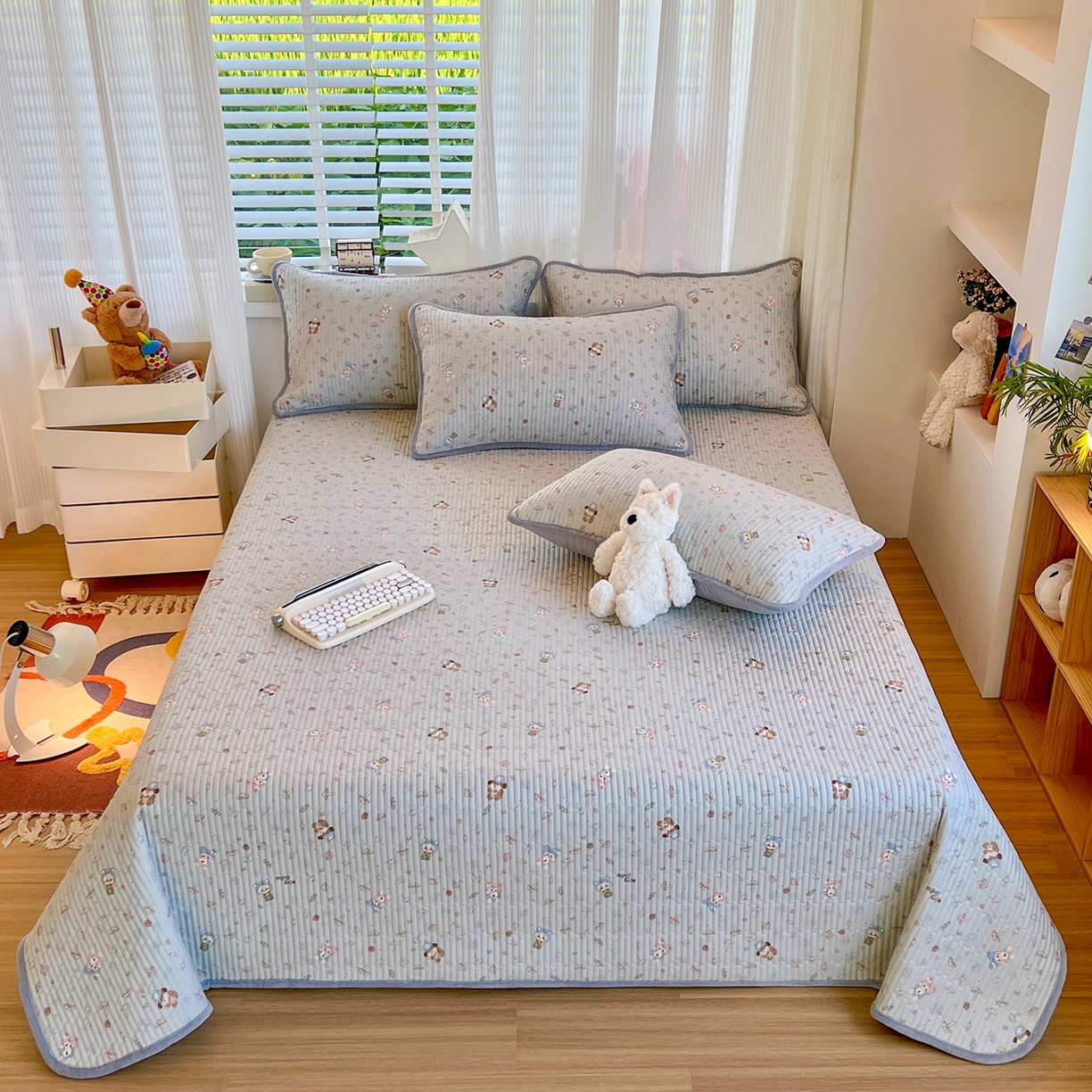 91家纺网 家纺一手货源 找家纺 X猫先生 2025新品棉加绒床盖一面全棉一面牛奶绒床盖炕盖加厚床单床垫四季款系列二 蘑菇小镇(A棉B绒）