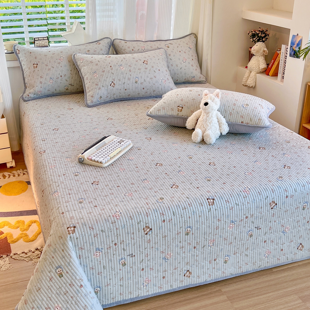 91家纺网 家纺一手货源 找家纺 X猫先生 2025新品棉加绒床盖一面全棉一面牛奶绒床盖炕盖加厚床单床垫四季款系列二 蘑菇小镇(A棉B绒）