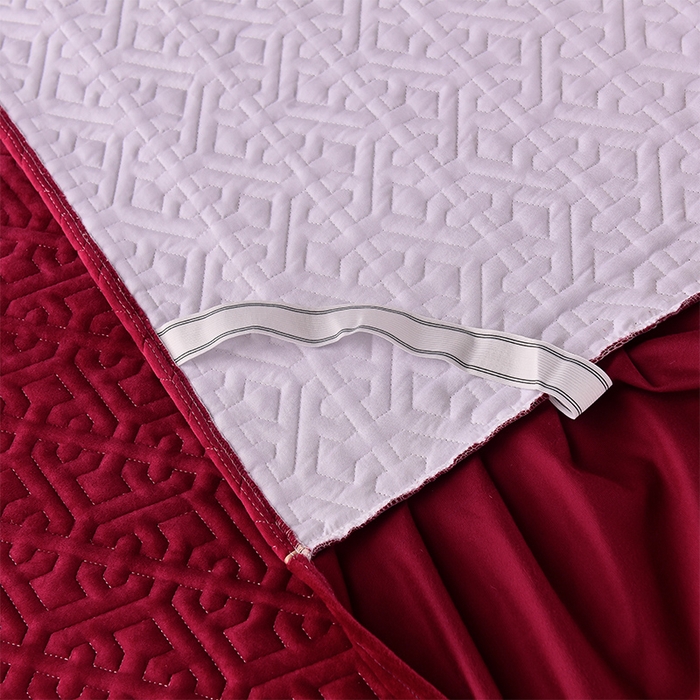 91家纺网 家纺一手货源 找家纺 忘忧草 2025新款婴儿绒夹棉单床裙 床裙单件-安娜系列 安娜-亮酒红