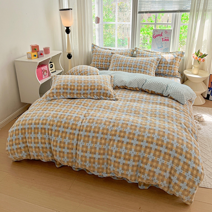 91家纺网 家纺一手货源 找家纺 一比一 2025新款加厚保暖豆豆牛奶绒床盖款四件套简爱