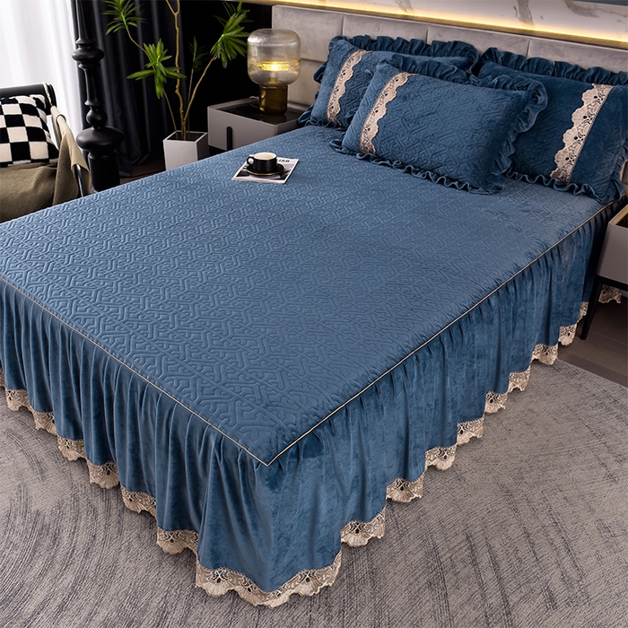 91家纺网 家纺一手货源 找家纺 忘忧草 2025新款婴儿绒夹棉单床裙 床裙单件-安娜系列 安娜-梦幻蓝