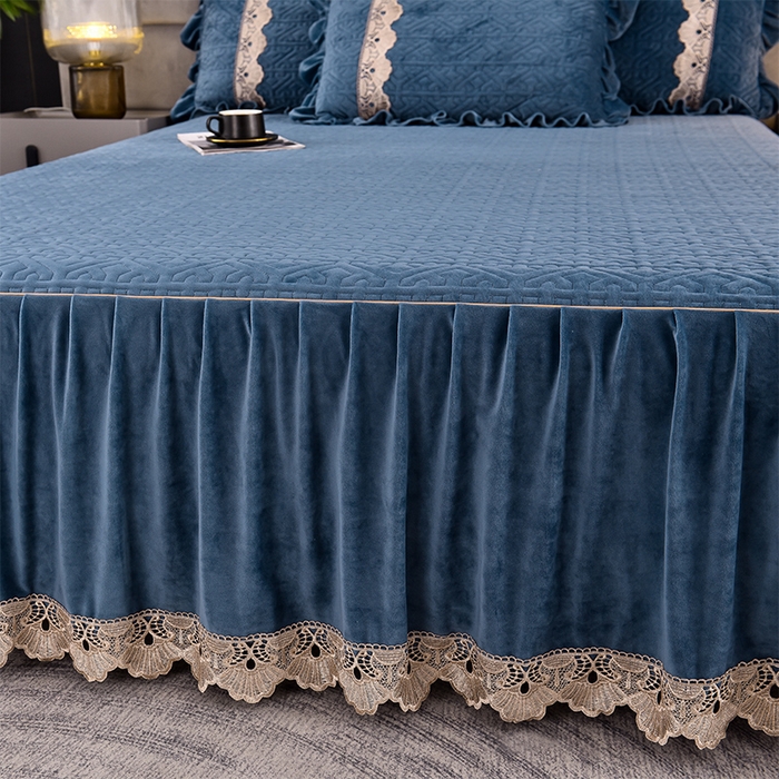 91家纺网 家纺一手货源 找家纺 忘忧草 2025新款婴儿绒夹棉单床裙 床裙单件-安娜系列 安娜-梦幻蓝