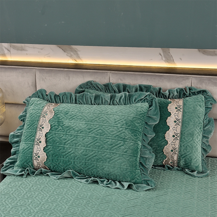 91家纺网 家纺一手货源 找家纺 忘忧草 2025新款婴儿绒夹棉单床裙 床裙单件-安娜系列 安娜-迷雾绿