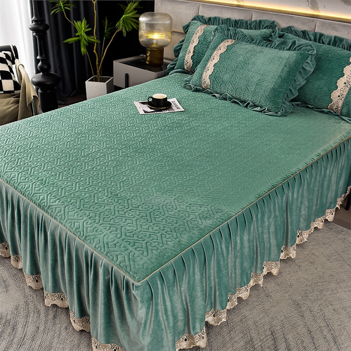 91家纺网 家纺一手货源 找家纺 忘忧草 2025新款婴儿绒夹棉单床裙 床裙单件-安娜系列 安娜-迷雾绿