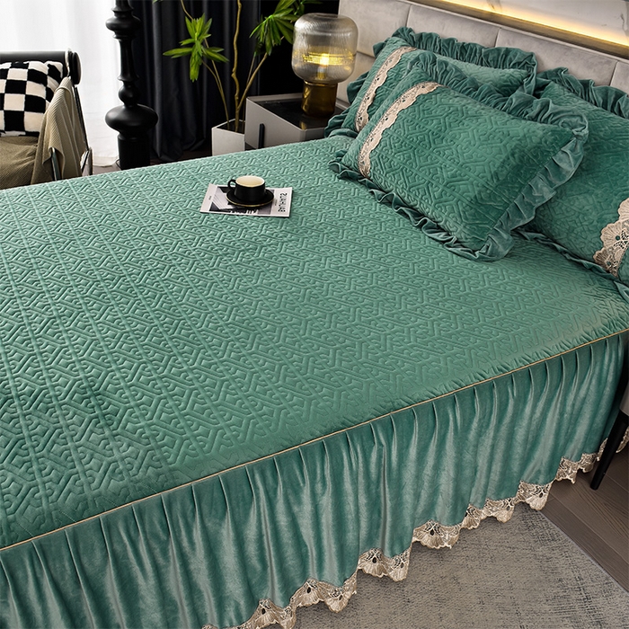 91家纺网 家纺一手货源 找家纺 忘忧草 2025新款婴儿绒夹棉单床裙 床裙单件-安娜系列 安娜-迷雾绿