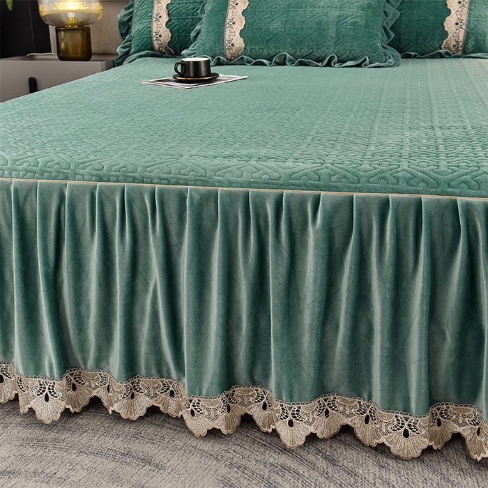 91家纺网 家纺一手货源 找家纺 忘忧草 2025新款婴儿绒夹棉单床裙 床裙单件-安娜系列 安娜-迷雾绿