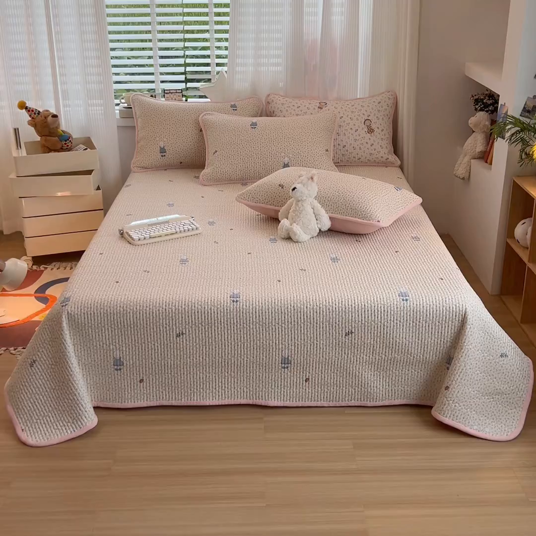 91家纺网 家纺一手货源 找家纺 X猫先生 2025新品棉加绒床盖一面全棉一面牛奶绒床盖炕盖加厚床单床垫四季款系列二 奶呼小兔（A棉B绒）