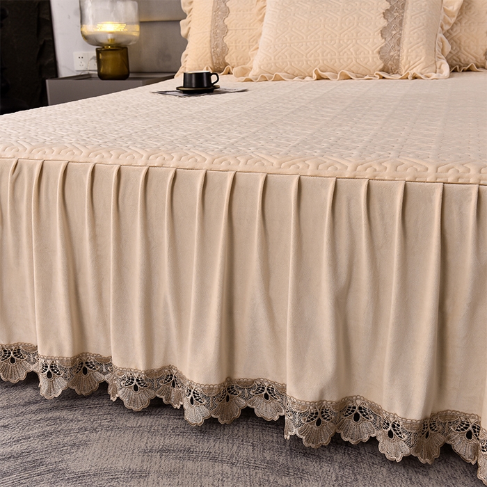 91家纺网 家纺一手货源 找家纺 忘忧草 2025新款婴儿绒夹棉单床裙 床裙单件-安娜系列 安娜-浅米驼