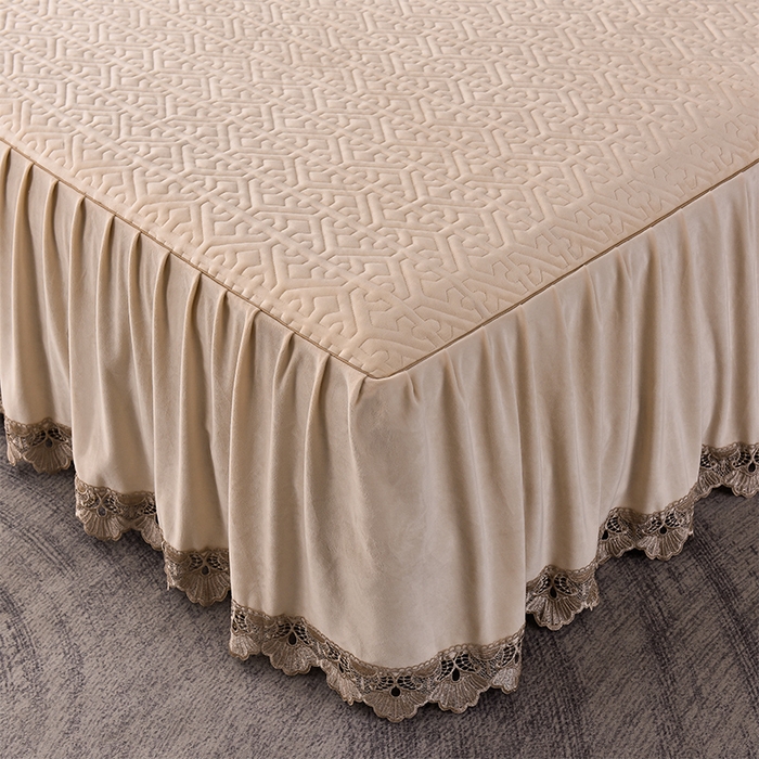 91家纺网 家纺一手货源 找家纺 忘忧草 2025新款婴儿绒夹棉单床裙 床裙单件-安娜系列 安娜-浅米驼