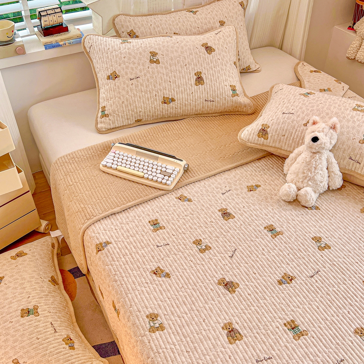 X猫先生 2025新品棉加绒床盖一面全棉一面牛奶绒床盖炕盖加厚床单床垫四季款系列二 趴趴熊(A棉B绒）