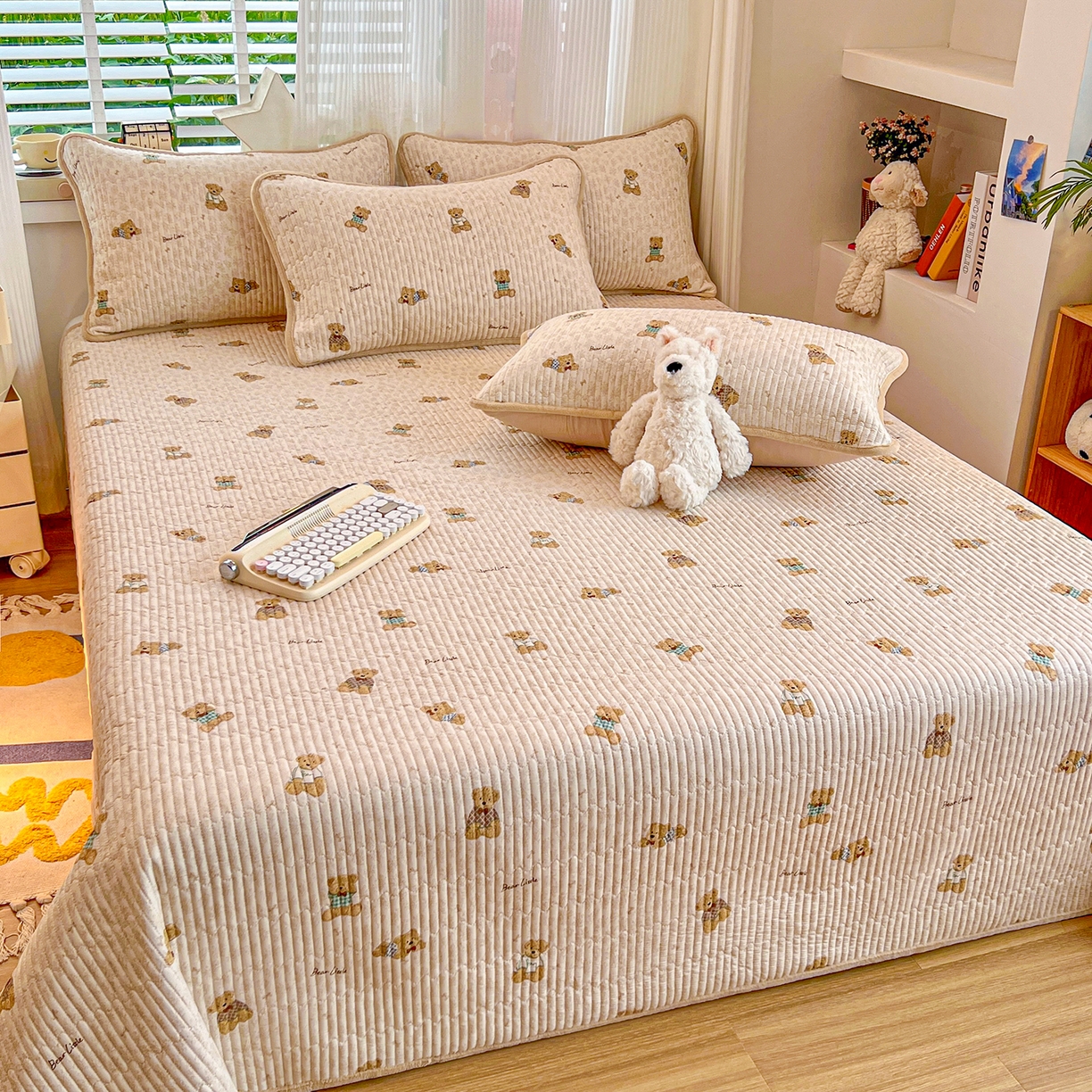 91家纺网 家纺一手货源 找家纺 X猫先生 2025新品棉加绒床盖一面全棉一面牛奶绒床盖炕盖加厚床单床垫四季款系列二 趴趴熊(A棉B绒）