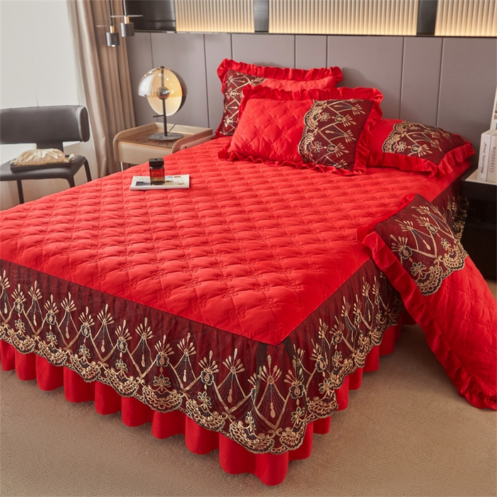 91家纺网 家纺一手货源 找家纺 （总）屹成家纺2025新款水晶绒夹棉绗缝蕾丝床裙三件套（塞纳河畔）床裙单件起售价不低于105元