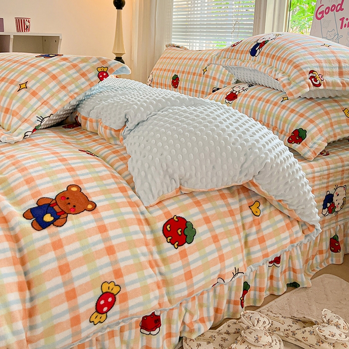 91家纺网 家纺一手货源 找家纺 一比一 2025新款加厚保暖豆豆牛奶绒床盖款四件套猫咪酱