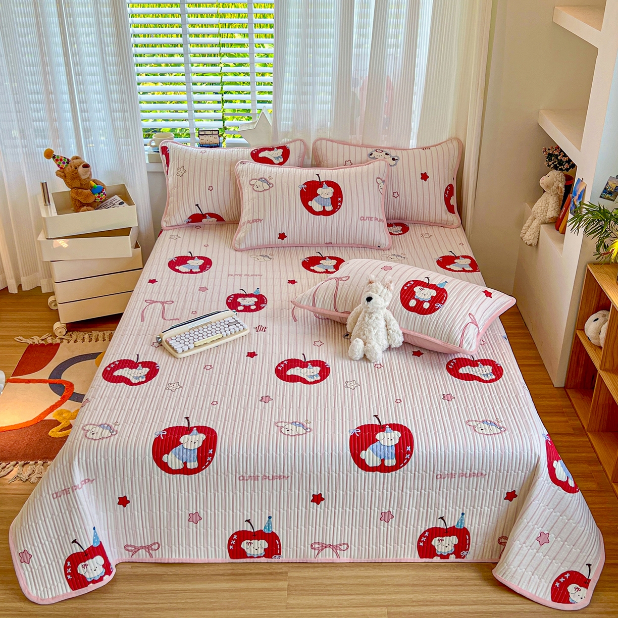 91家纺网 家纺一手货源 找家纺 X猫先生 2025新品棉加绒床盖一面全棉一面牛奶绒床盖炕盖加厚床单床垫四季款系列二 甜心苹果派(A棉B绒）