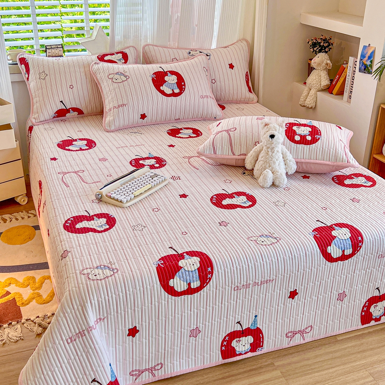 91家纺网 家纺一手货源 找家纺 X猫先生 2025新品棉加绒床盖一面全棉一面牛奶绒床盖炕盖加厚床单床垫四季款系列二 甜心苹果派(A棉B绒）