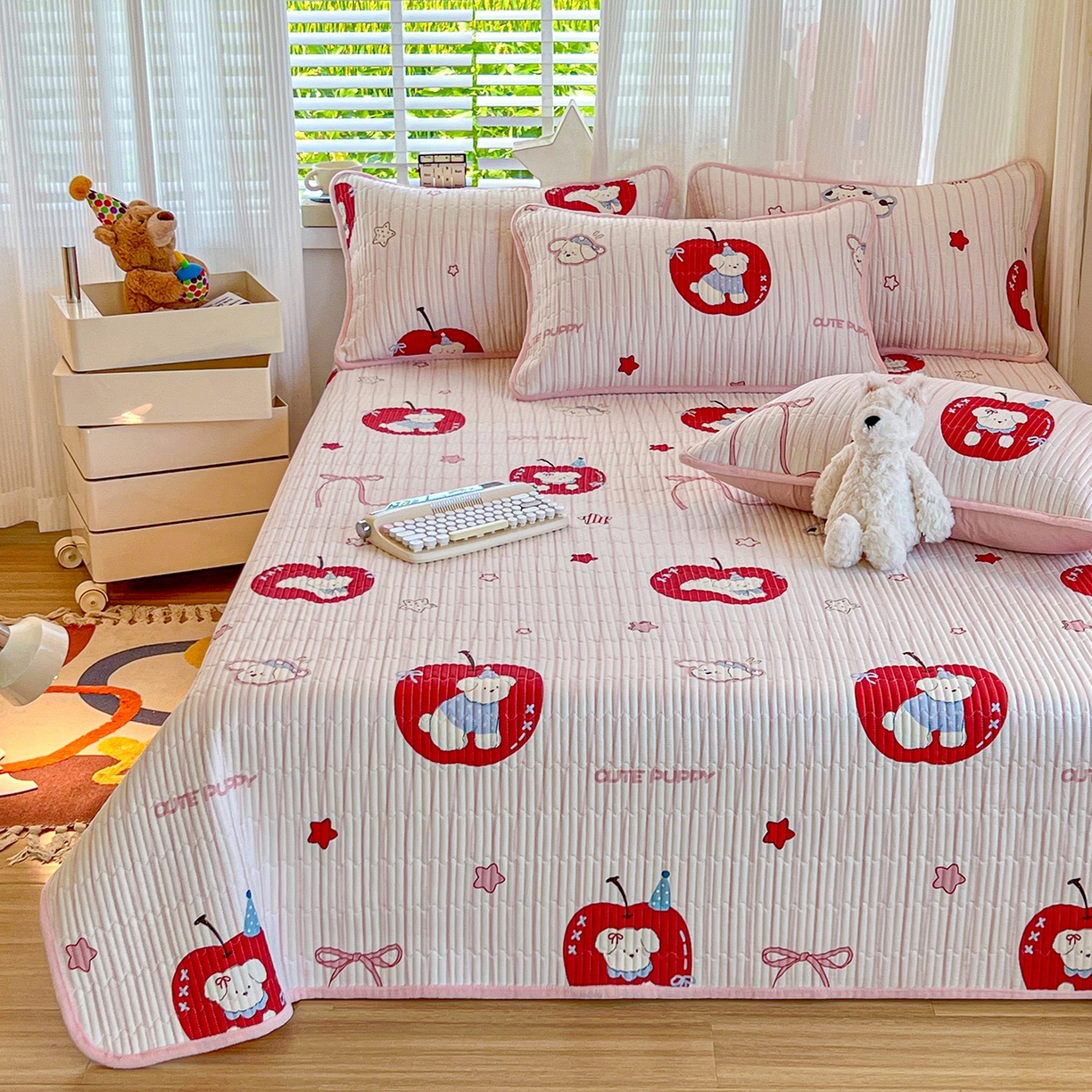 91家纺网 家纺一手货源 找家纺 X猫先生 2025新品棉加绒床盖一面全棉一面牛奶绒床盖炕盖加厚床单床垫四季款系列二 甜心苹果派(A棉B绒）