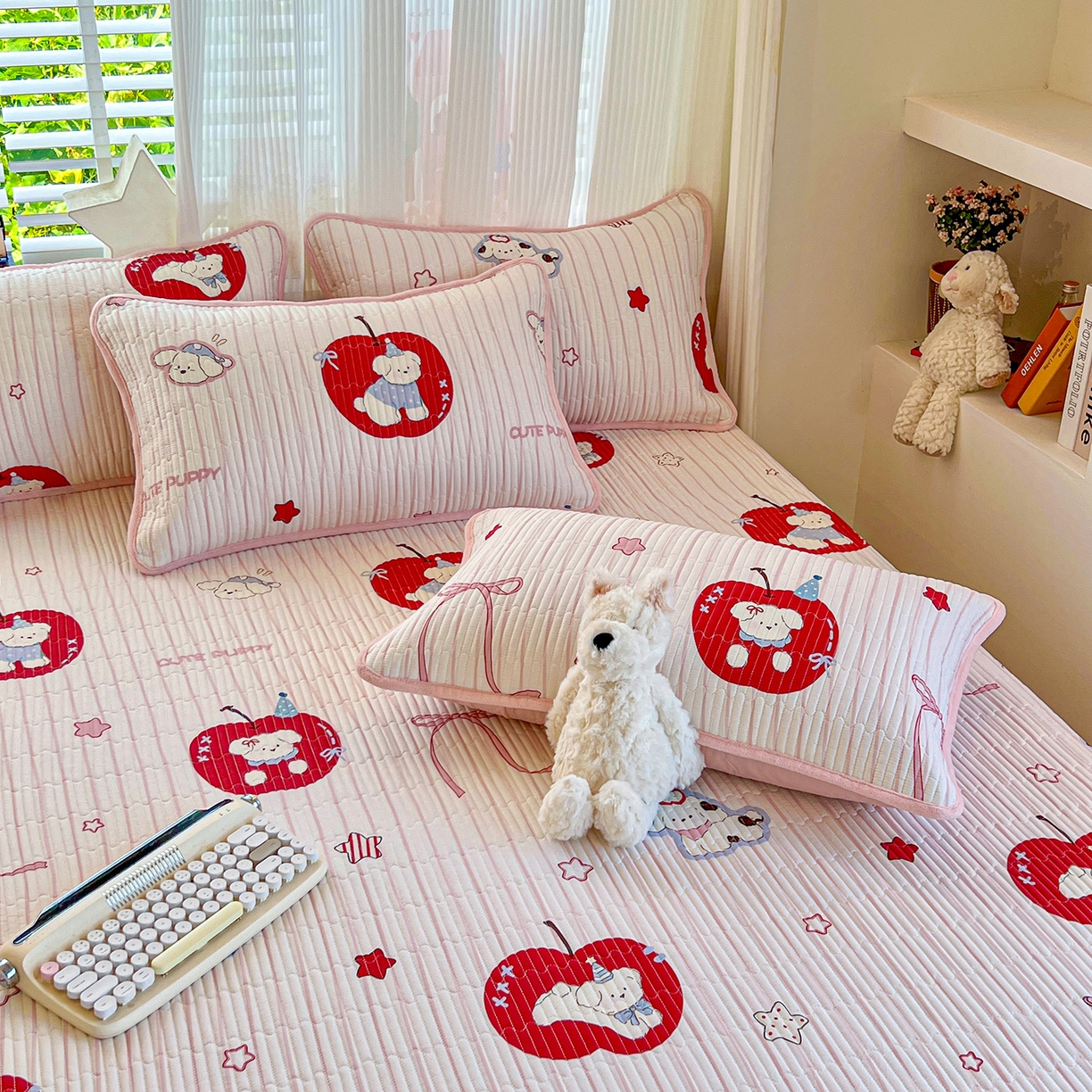 91家纺网 家纺一手货源 找家纺 X猫先生 2025新品棉加绒床盖一面全棉一面牛奶绒床盖炕盖加厚床单床垫四季款系列二 甜心苹果派(A棉B绒）