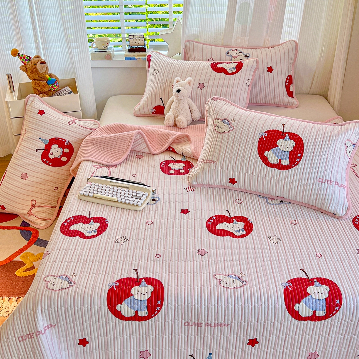 91家纺网 家纺一手货源 找家纺 X猫先生 2025新品棉加绒床盖一面全棉一面牛奶绒床盖炕盖加厚床单床垫四季款系列二 甜心苹果派(A棉B绒）