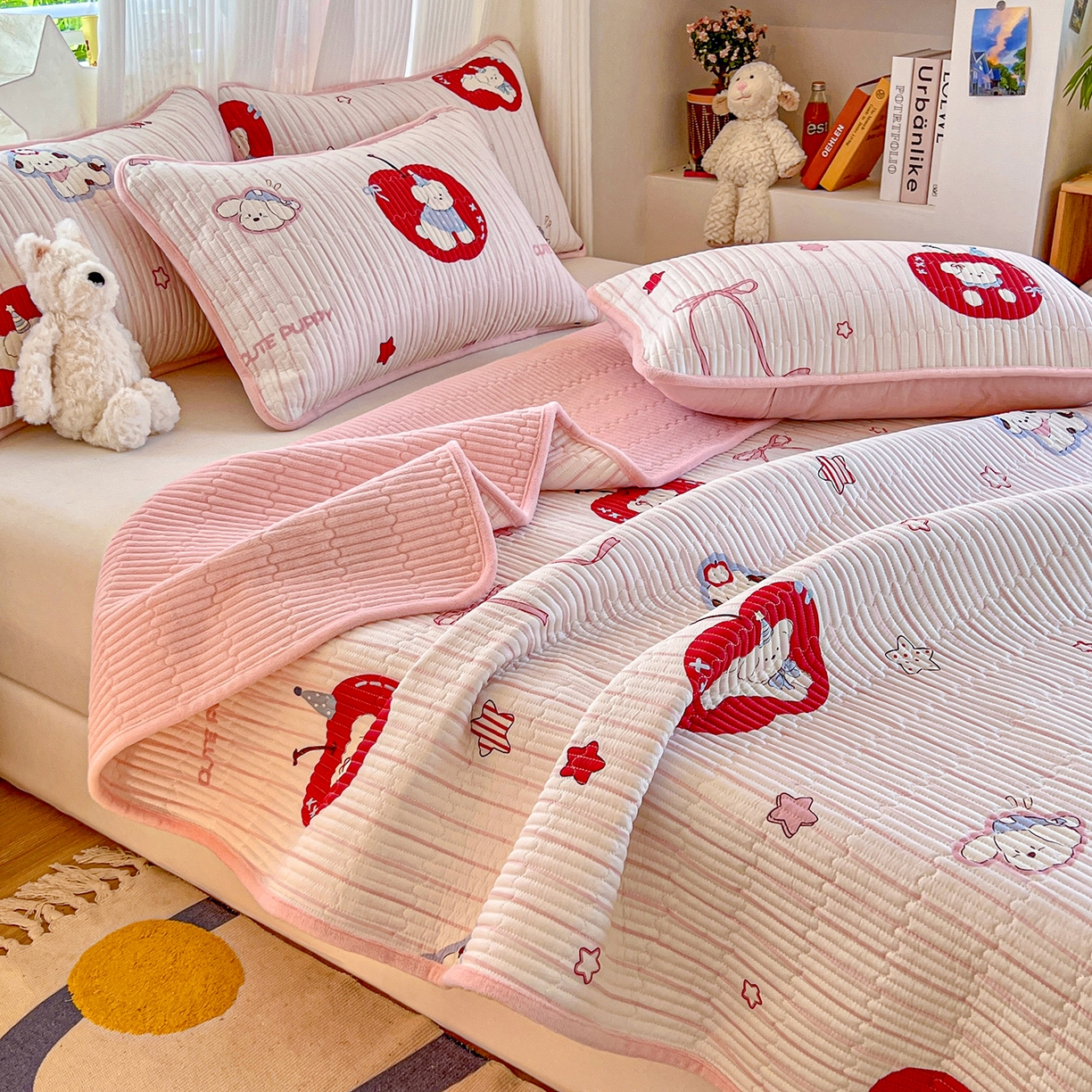 91家纺网 家纺一手货源 找家纺 X猫先生 2025新品棉加绒床盖一面全棉一面牛奶绒床盖炕盖加厚床单床垫四季款系列二 甜心苹果派(A棉B绒）