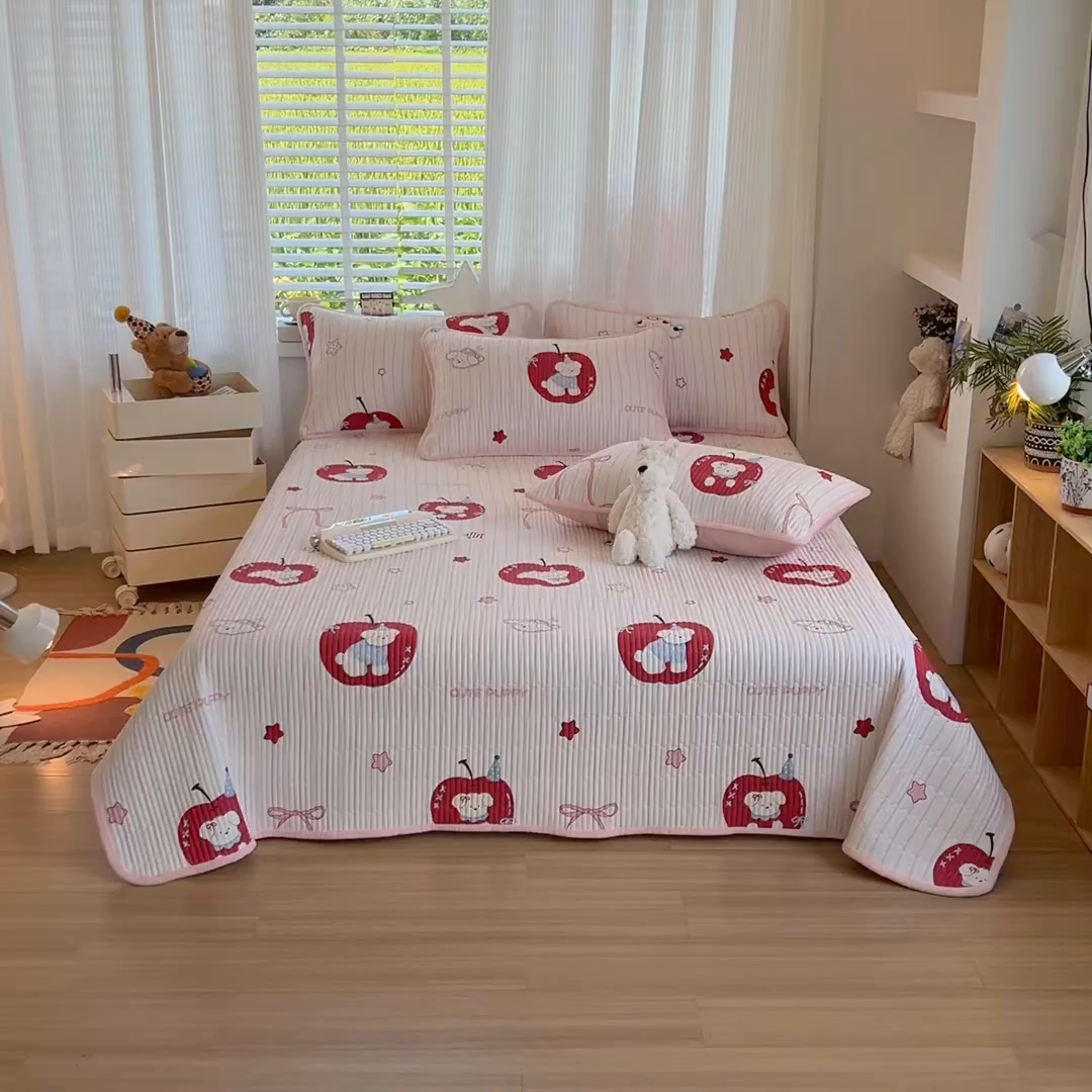 91家纺网 家纺一手货源 找家纺 X猫先生 2025新品棉加绒床盖一面全棉一面牛奶绒床盖炕盖加厚床单床垫四季款系列二 甜心苹果派(A棉B绒）