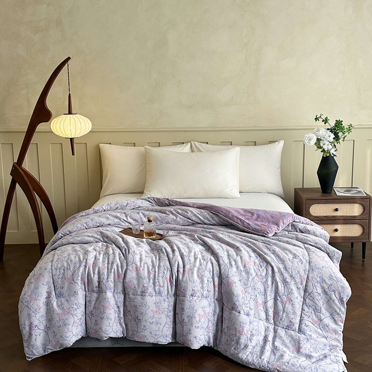 91家纺网 家纺一手货源 找家纺 睡棉坊 2025新款全棉纯棉色织提花双层纱冬被被子被芯 蝶结缘