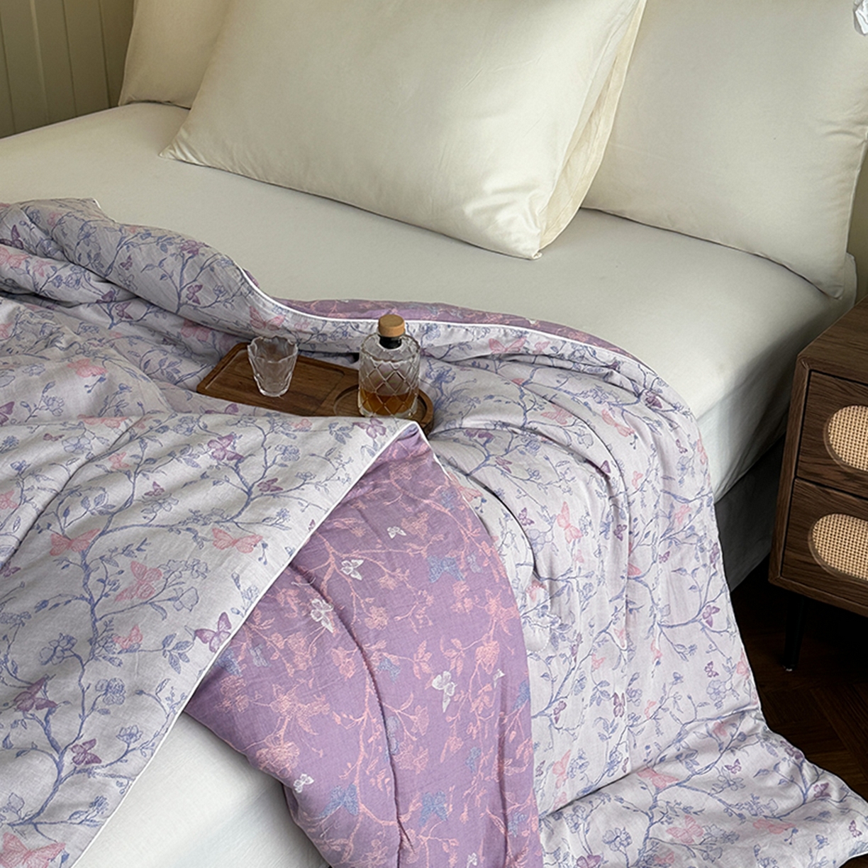 91家纺网 家纺一手货源 找家纺 睡棉坊 2025新款全棉纯棉色织提花双层纱冬被被子被芯 蝶结缘