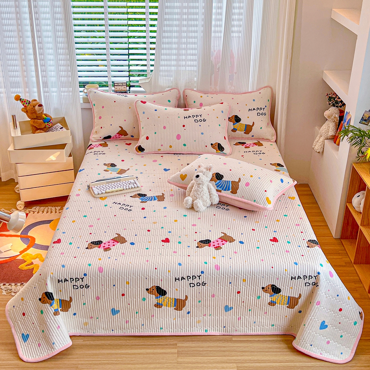 91家纺网 家纺一手货源 找家纺 X猫先生 2025新品棉加绒床盖一面全棉一面牛奶绒床盖炕盖加厚床单床垫四季款系列二 甜心汪星人(A棉B绒）