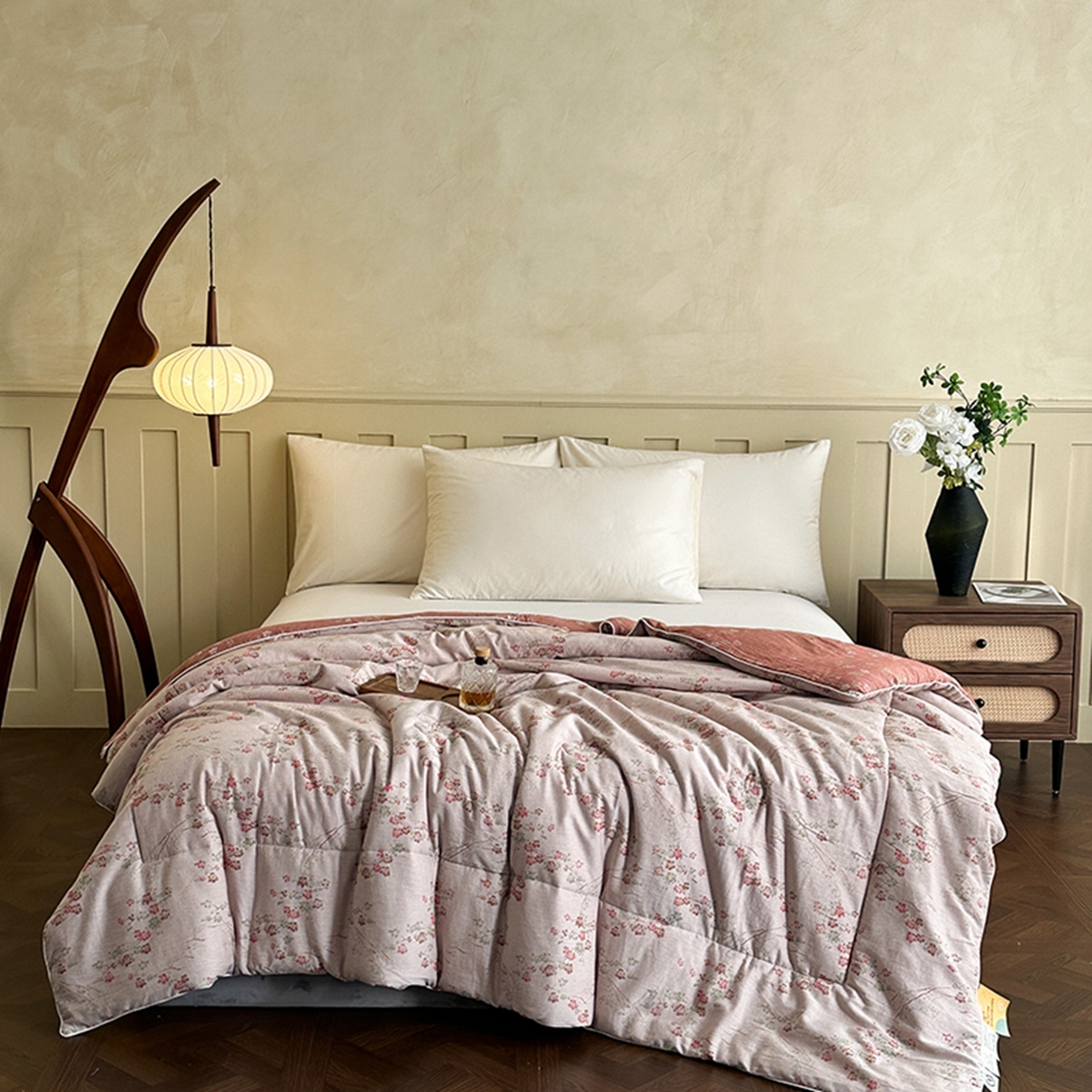 91家纺网 家纺一手货源 找家纺 睡棉坊 2025新款全棉纯棉色织提花双层纱冬被被子被芯 雪梅