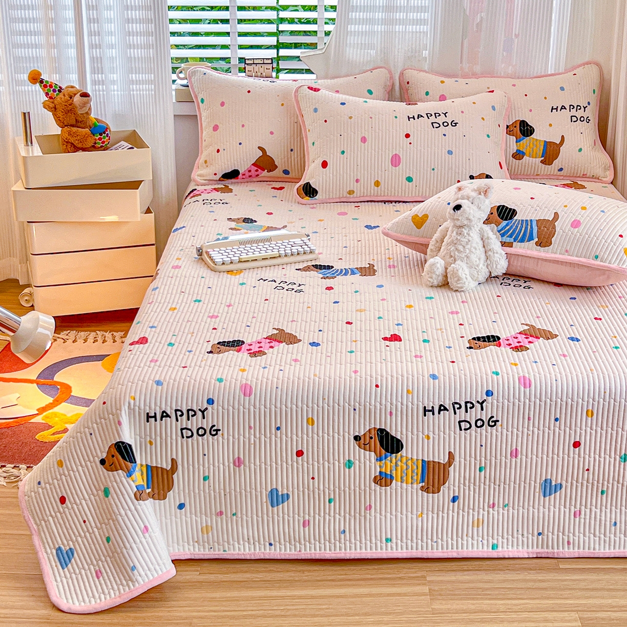 91家纺网 家纺一手货源 找家纺 X猫先生 2025新品棉加绒床盖一面全棉一面牛奶绒床盖炕盖加厚床单床垫四季款系列二 甜心汪星人(A棉B绒）