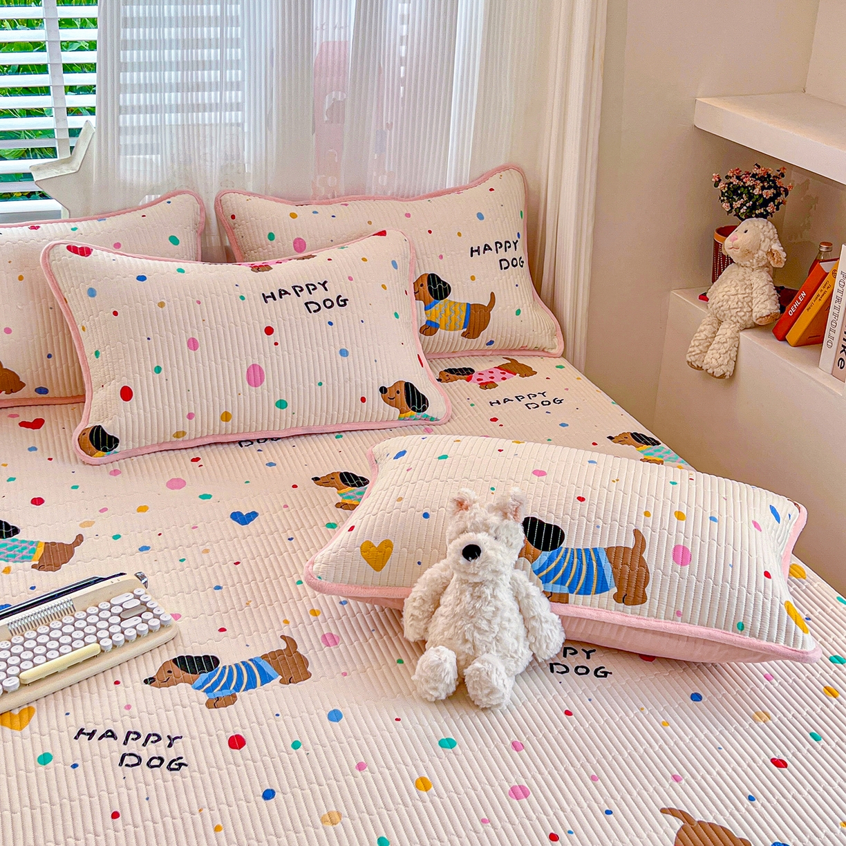 91家纺网 家纺一手货源 找家纺 X猫先生 2025新品棉加绒床盖一面全棉一面牛奶绒床盖炕盖加厚床单床垫四季款系列二 甜心汪星人(A棉B绒）